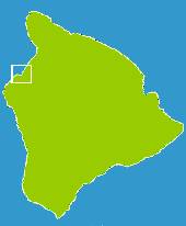 Locator Map: A white rectangle denotes an area on the northwest shore of the Big Island.